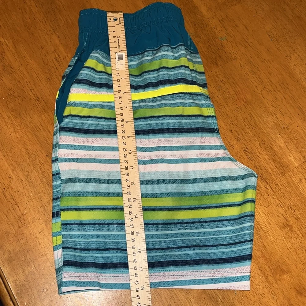 Speedo Mens Blue Green White Swim Short Size Medium with Liner and Elastic Waist